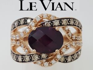 LeVian Rhodolite Garnet Nude Chocolate Diamond Ring 0.5 ct 14K Strawberry Gold