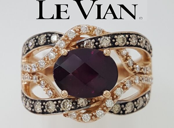 LeVian Rhodolite Garnet Nude Chocolate Diamond Ring 0.5 ct 14K Strawberry Gold
