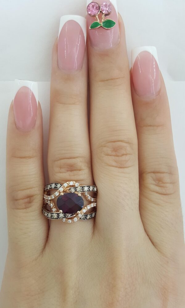LeVian Rhodolite Garnet Nude Chocolate Diamond Ring 0.5 ct 14K Strawberry Gold