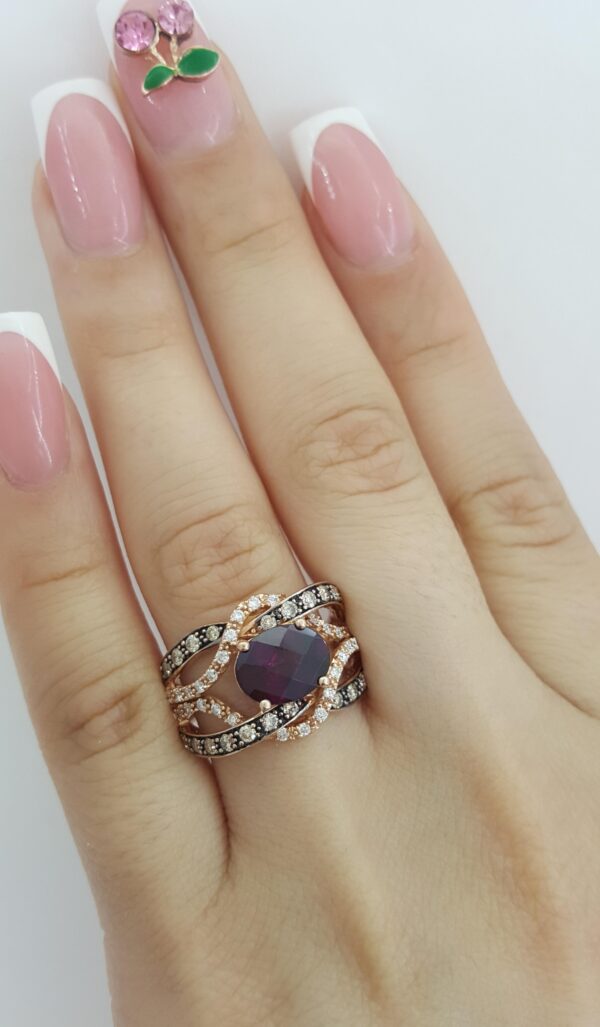 LeVian Rhodolite Garnet Nude Chocolate Diamond Ring 0.5 ct 14K Strawberry Gold