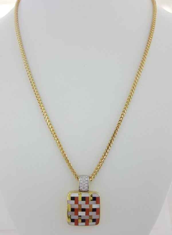Asch Grossbardt Multi-Gemstone Square Diamond Necklace 0.3 ct 14K 30 Grams