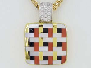 Asch Grossbardt Multi-Gemstone Square Diamond Necklace 0.3 ct 14K 30 Grams
