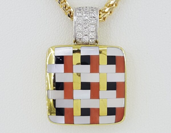 Asch Grossbardt Multi-Gemstone Square Diamond Necklace 0.3 ct 14K 30 Grams