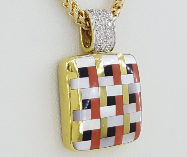 Asch Grossbardt Multi-Gemstone Square Diamond Necklace 0.3 ct 14K 30 Grams