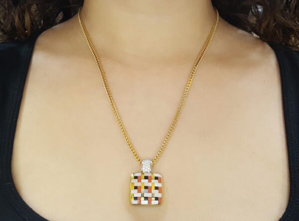 Asch Grossbardt Multi-Gemstone Square Diamond Necklace 0.3 ct 14K 30 Grams