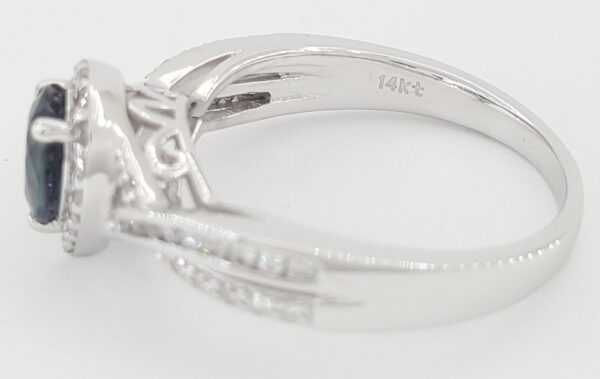 Pear Sapphire & Diamond Halo Crossover Engagement Ring 1.2 ct 14k White Gold