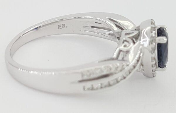 Pear Sapphire & Diamond Halo Crossover Engagement Ring 1.2 ct 14k White Gold