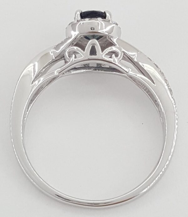 Pear Sapphire & Diamond Halo Crossover Engagement Ring 1.2 ct 14k White Gold