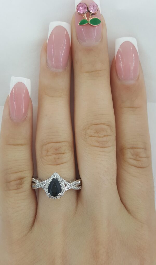 Pear Sapphire & Diamond Halo Crossover Engagement Ring 1.2 ct 14k White Gold