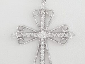 Diamond Cross 14k White Gold 1.3" 0.5 ct 17" Long Retail $1,995