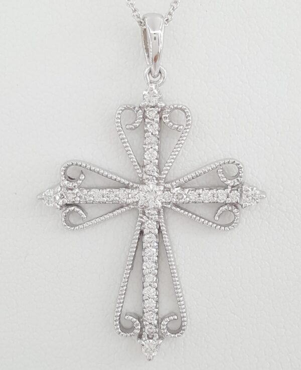 Diamond Cross 14k White Gold 1.3" 0.5 ct 17" Long Retail $1,995