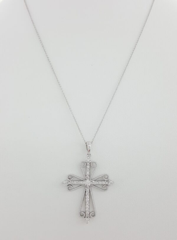 Diamond Cross 14k White Gold 1.3" 0.5 ct 17" Long Retail $1,995