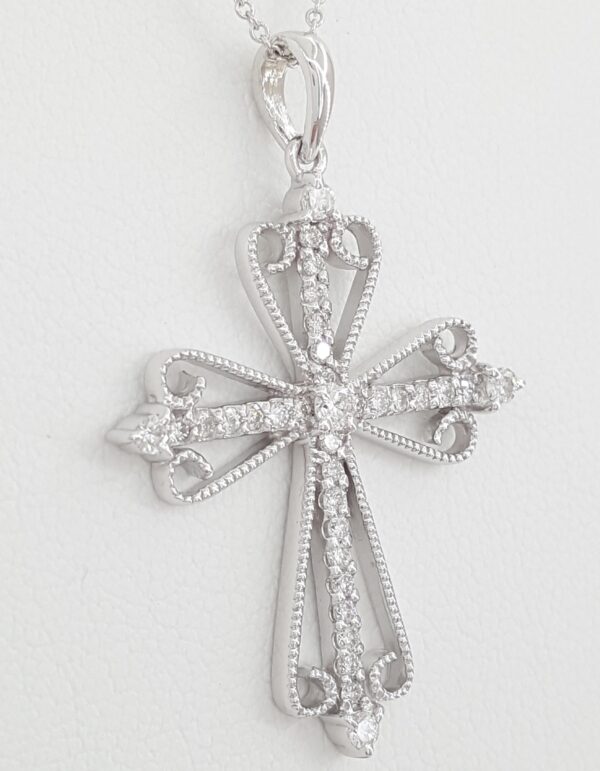Diamond Cross 14k White Gold 1.3" 0.5 ct 17" Long Retail $1,995