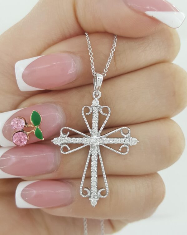 Diamond Cross 14k White Gold 1.3" 0.5 ct 17" Long Retail $1,995