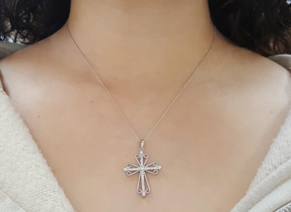 Diamond Cross 14k White Gold 1.3" 0.5 ct 17" Long Retail $1,995