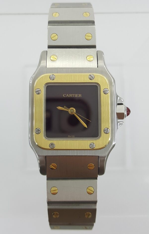 Cartier Santos Carree Small Burgundy Dial Automatic Women's 18k & SS Watch 24mm