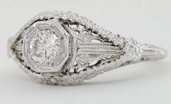 Vintage Art Deco Diamond Engagement Ring 0.3 ct 18k White Gold