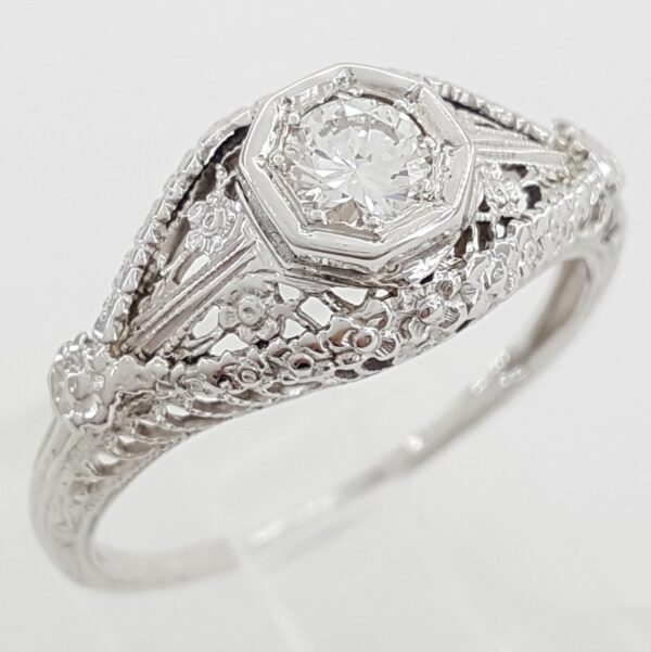 Vintage Art Deco Diamond Engagement Ring 0.3 ct 18k White Gold