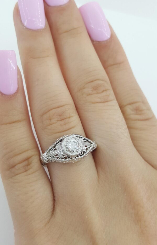 Vintage Art Deco Diamond Engagement Ring 0.3 ct 18k White Gold