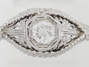 Vintage Art Deco Diamond Engagement Ring 0.3 ct 18k White Gold