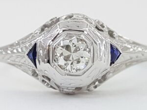 Antique Art Deco Old European Cut Diamond Engagement Ring 0.17 ct 18K White Gold