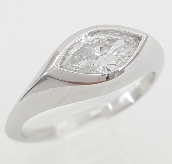 Marquise Diamond Sideway Solitaire Ring 0.63 ct Evil Eye Platinum Retail $3,995