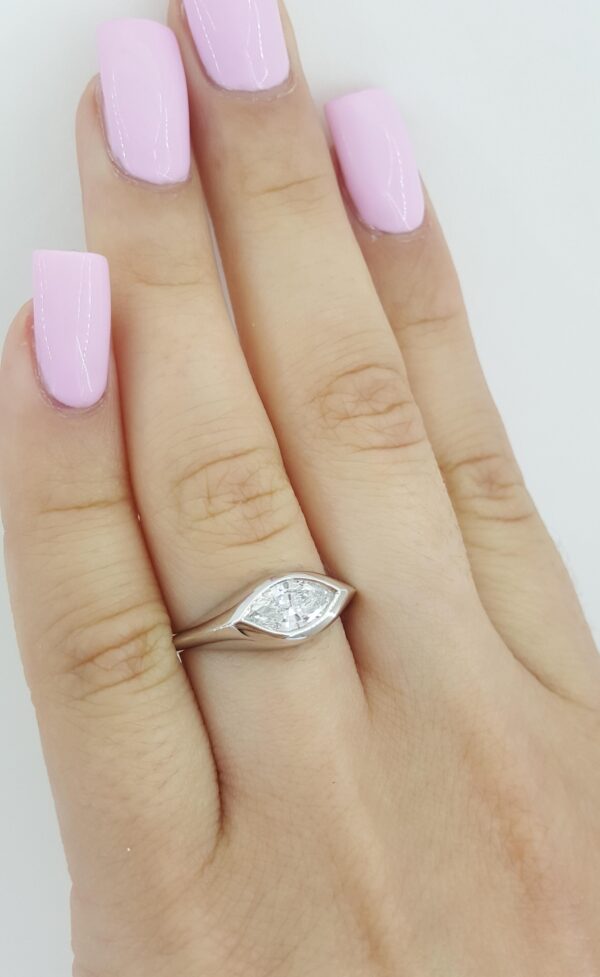 Marquise Diamond Sideway Solitaire Ring 0.63 ct Evil Eye Platinum Retail $3,995
