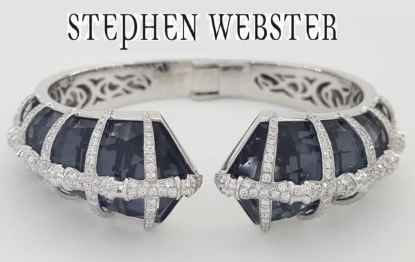 Stephen Webster Verne Sushi Hematite Diamond Bangle Bracelet 18K W Gold 2.1 ct