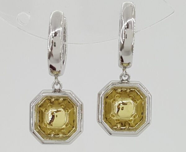 Fancy Light Yellow Diamond Halo Dangle Earrings Platinum & 18k Gold 3.11 ct