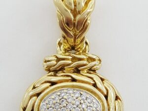 John Hardy Oval Pave Diamond Braided Slider Pendant 18K Yellow Gold 0.25 ct