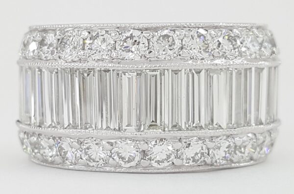 Baguette Round Diamond Full Circle Eternity 3 Row Ring 6.5 ct Platinum 10.7mm