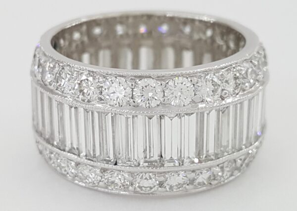 Baguette Round Diamond Full Circle Eternity 3 Row Ring 6.5 ct Platinum 10.7mm