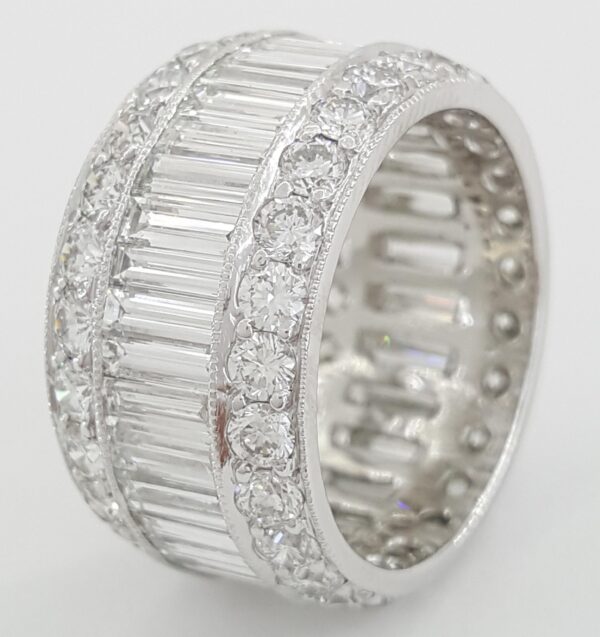 Baguette Round Diamond Full Circle Eternity 3 Row Ring 6.5 ct Platinum 10.7mm