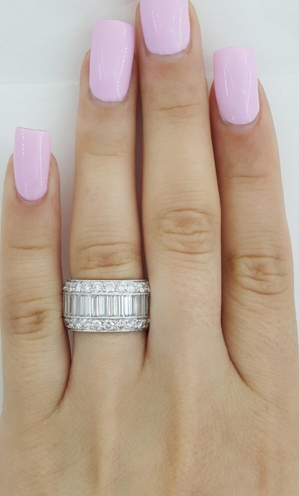Baguette Round Diamond Full Circle Eternity 3 Row Ring 6.5 ct Platinum 10.7mm