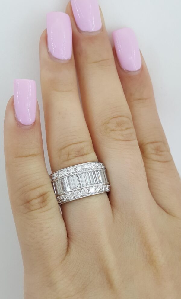Baguette Round Diamond Full Circle Eternity 3 Row Ring 6.5 ct Platinum 10.7mm