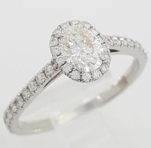 Tiffany & Co Soleste Oval Diamond Halo Platinum Engagement Ring 0.7 ct Rtl $8K