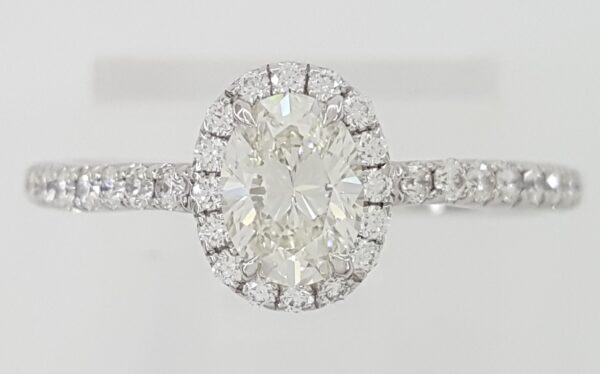 Tiffany & Co Soleste Oval Diamond Halo Platinum Engagement Ring 0.7 ct Rtl $8K