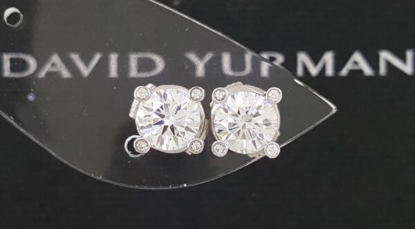 David Yurman Round Brilliant Cut Diamond Stud Earrings 1.44 ct Platinum GIA