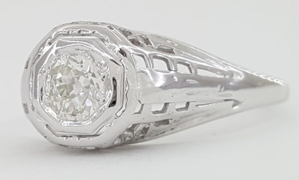 Antique Edwardian Art Deco Old Mine Cut Diamond Ring 18k White Gold 0.33 ct