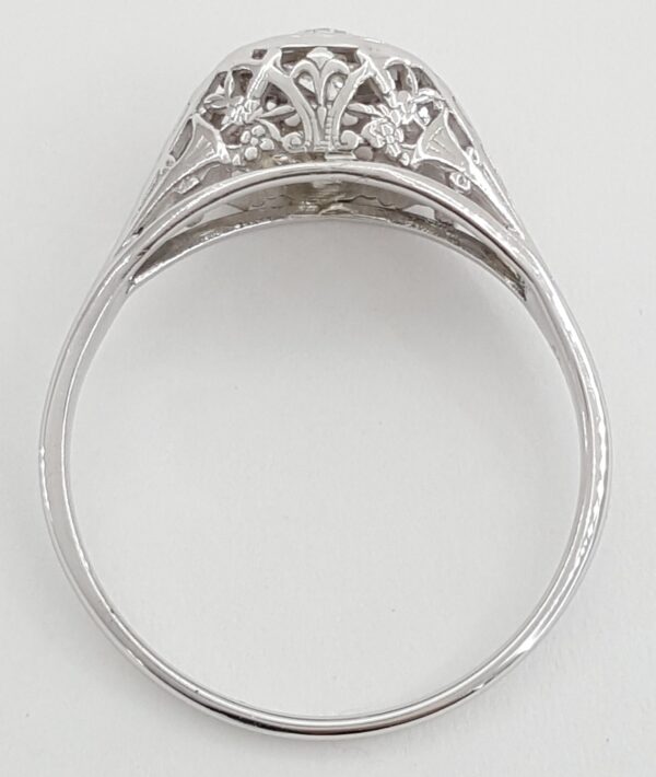 Antique Edwardian Art Deco Old Mine Cut Diamond Ring 18k White Gold 0.33 ct