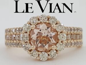 LeVian Le Vian Morganite Diamond Halo Ring 0.8 ct 14K Strawberry Gold