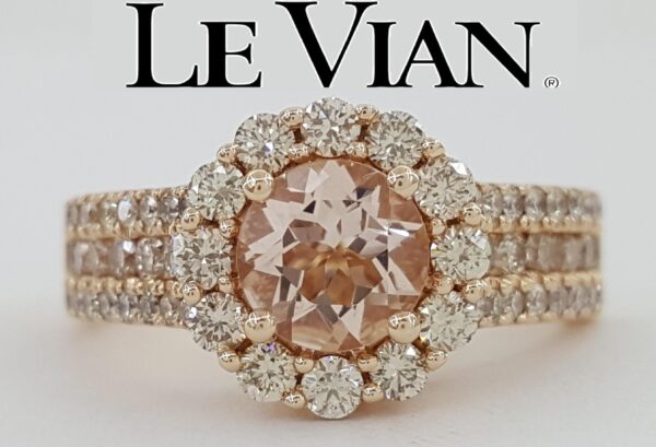 LeVian Le Vian Morganite Diamond Halo Ring 0.8 ct 14K Strawberry Gold