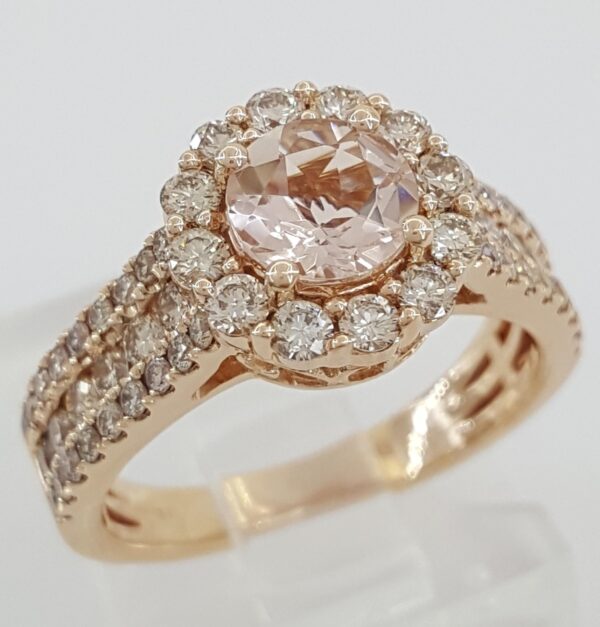 LeVian Le Vian Morganite Diamond Halo Ring 0.8 ct 14K Strawberry Gold