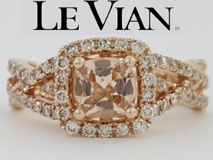 LeVian Le Vian Cushion Morganite Diamond Halo Ring 14K Strawberry Gold 0.4ct