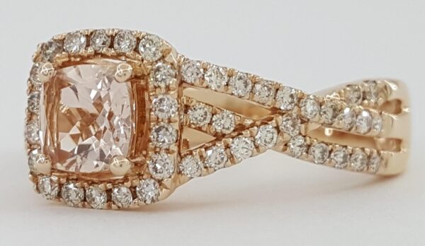 LeVian Le Vian Cushion Morganite Diamond Halo Ring 14K Strawberry Gold 0.4ct