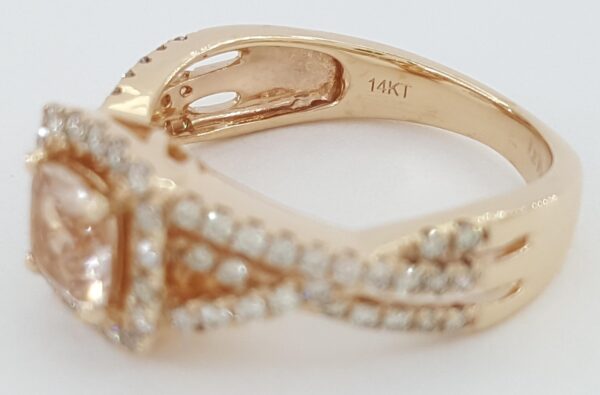 LeVian Le Vian Cushion Morganite Diamond Halo Ring 14K Strawberry Gold 0.4ct