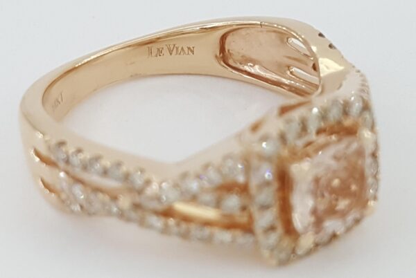 LeVian Le Vian Cushion Morganite Diamond Halo Ring 14K Strawberry Gold 0.4ct