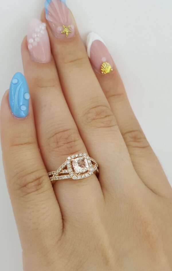 LeVian Le Vian Cushion Morganite Diamond Halo Ring 14K Strawberry Gold 0.4ct