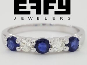 Effy Diamond Sapphire Five Stone Ring 1.14 ct 3.8mm 14k White Gold Retail $2516