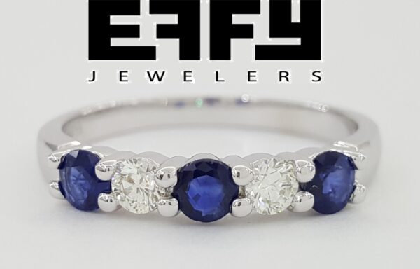 Effy Diamond Sapphire Five Stone Ring 1.14 ct 3.8mm 14k White Gold Retail $2516